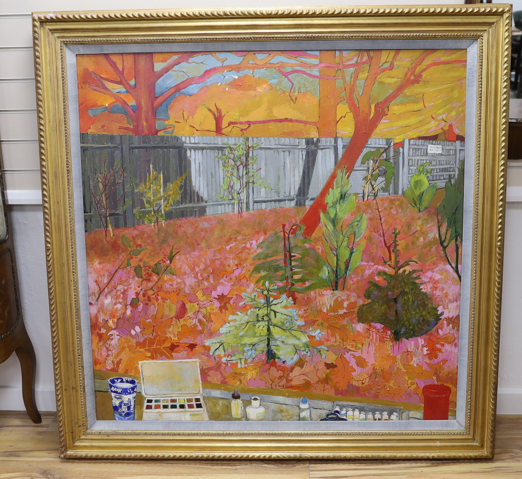 Christine Kubrick (b.1932), oil on canvas, Autumn garden scene, 120 x 120cm